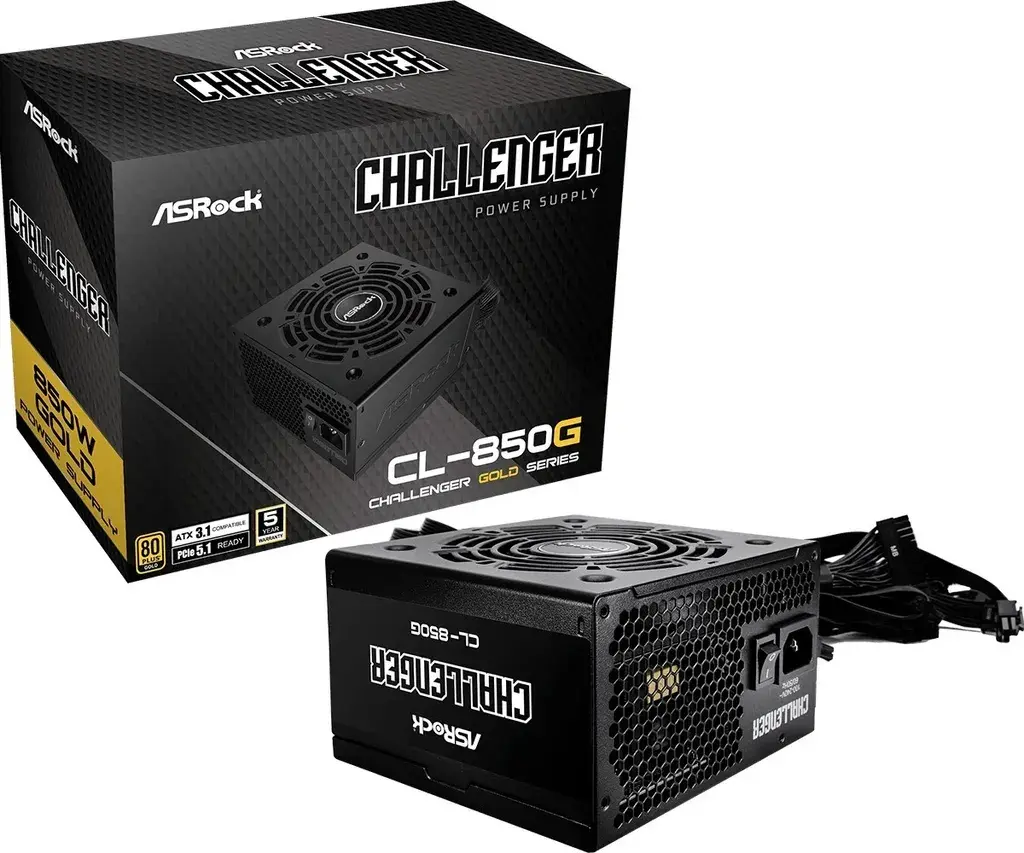 Asrock PSU, 850 W Gold Challenge, 80PLUS, 120 mm fan, ATX 3.1, PCIe 5.1, Crni