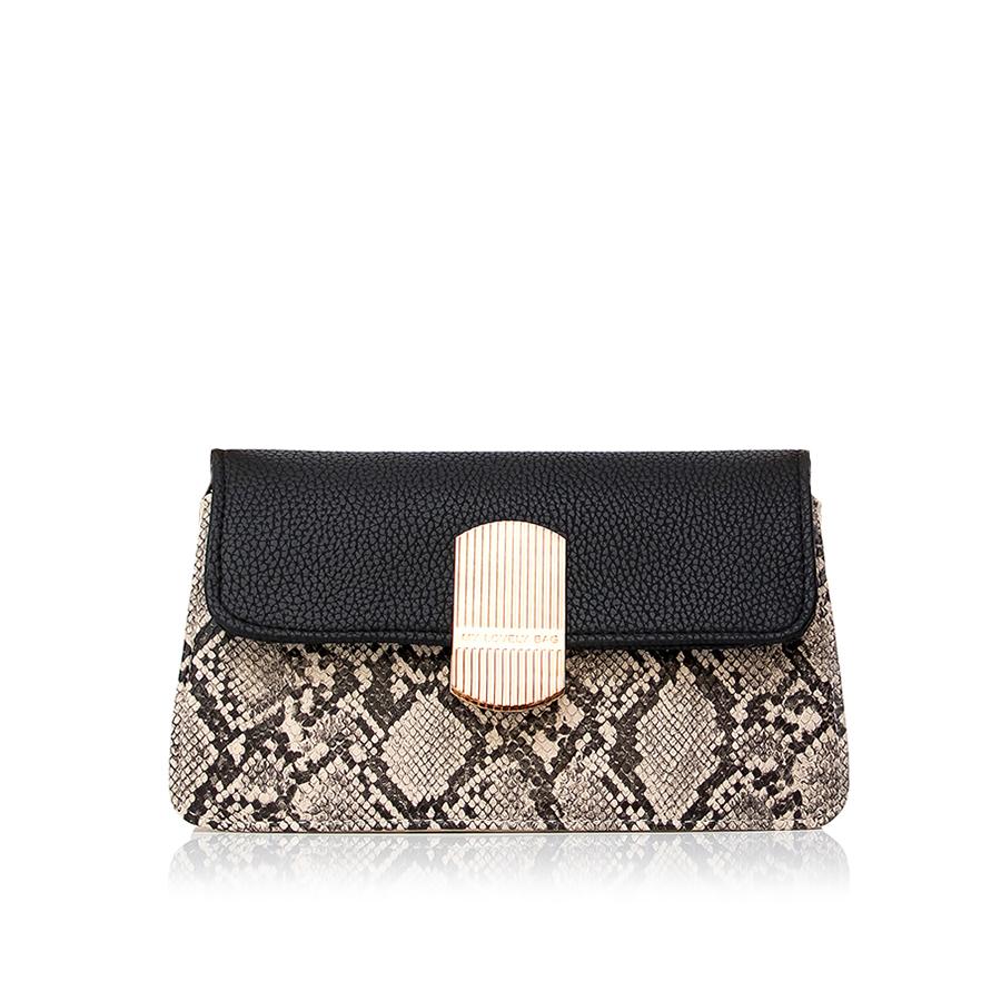 Lovely Bag Evelyn - Crno/Snake Torba, Zlatni Metal