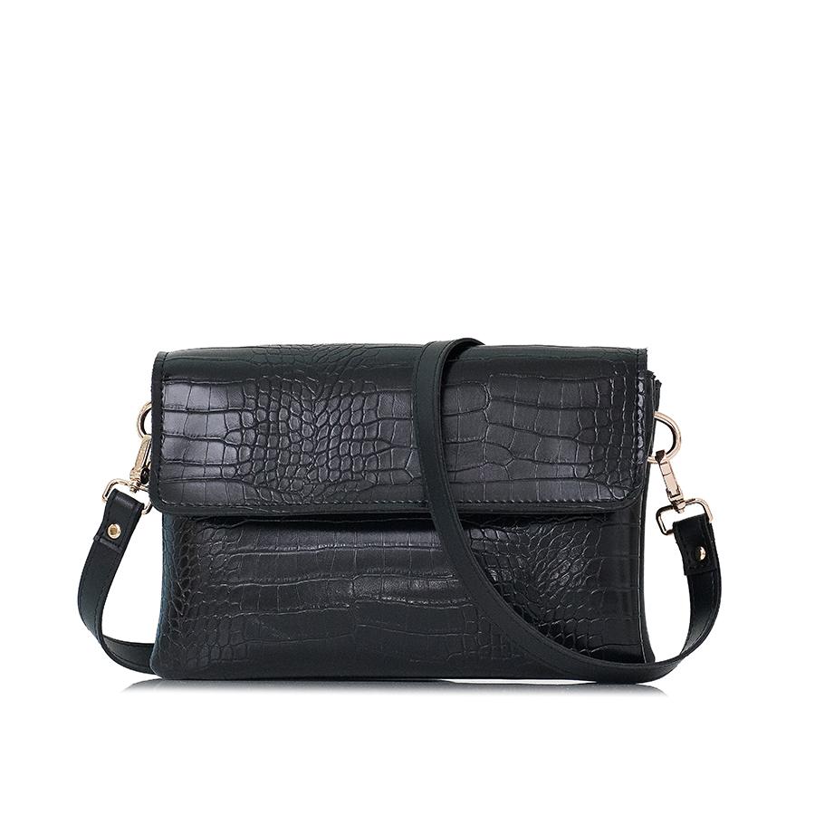 Lovely Bag Letter - Kroko Crna Torba, Zlatni Metal