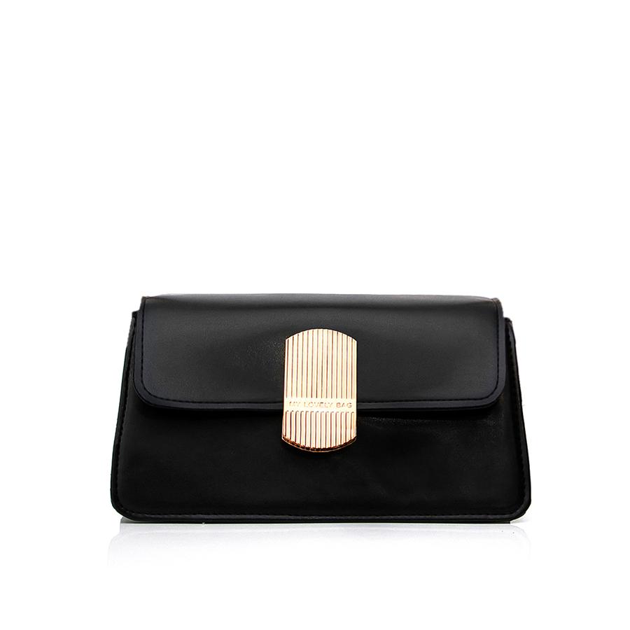 Lovely Bag Evelyn - Crna Torba, Zlatni Metal