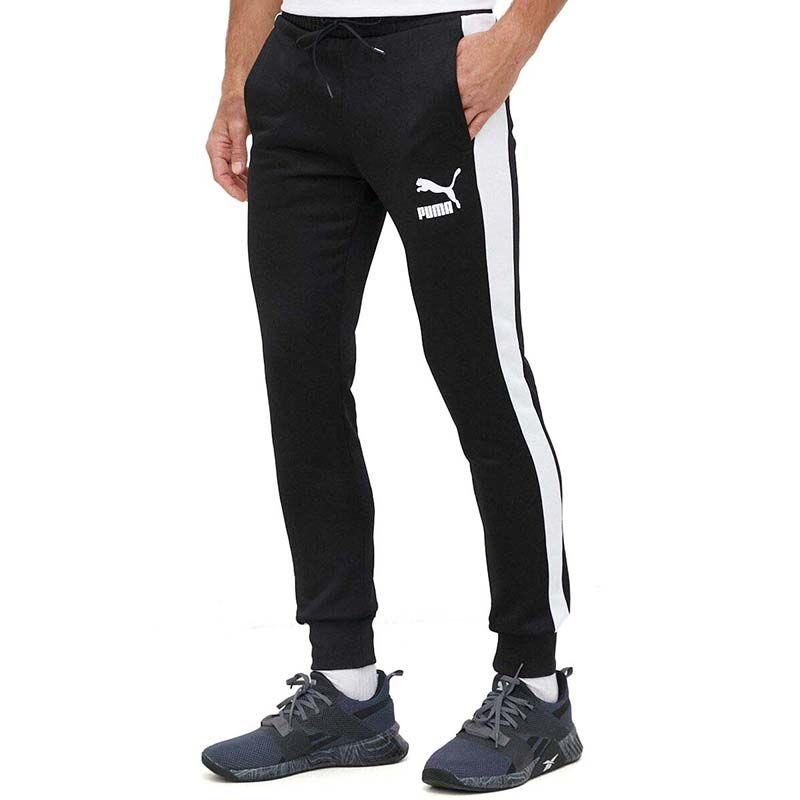 Puma Donji deo trenerke za muškarce Iconic T7 Track Pants PT, Crno-bijele