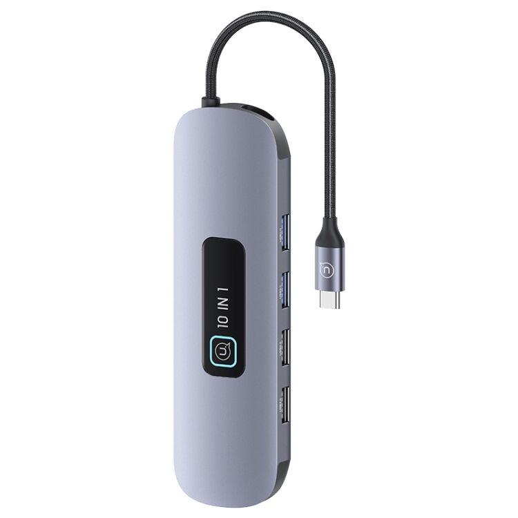 Usams Multifunkcionalni USB hub US-SJ644, PD100W, 10 portoba, Tip-C, Sivi