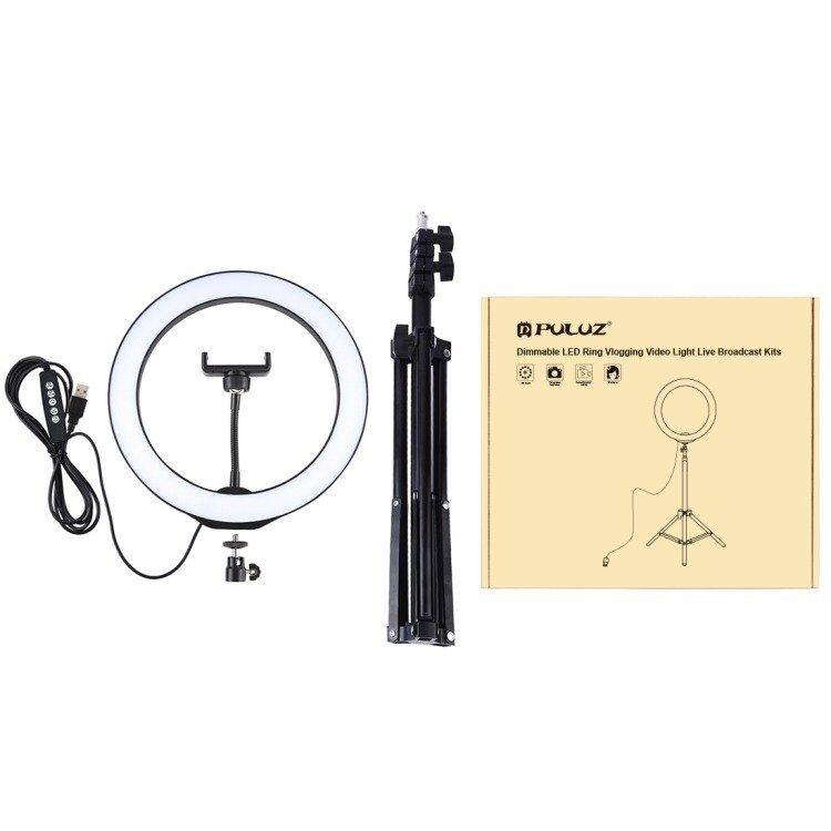 Puluz Tripod PKT3044, 1.1m + 26cm, RGBW LED ring svjetlo, Crno-bijeli