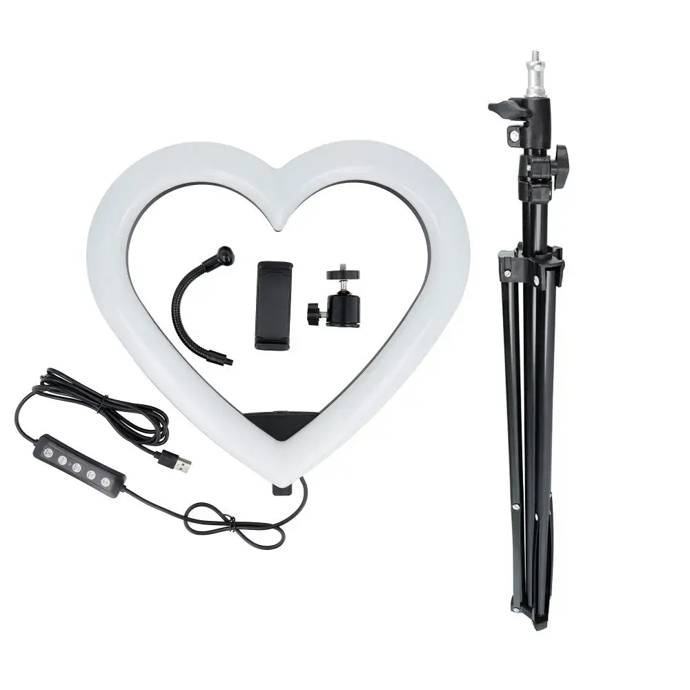 LED Ring RGB lampa sa držačem za mobilni telefon JM33-13, 12",  Heart, Crna  + Stativ