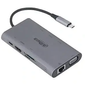 Dahua Docking station DH-TC39 9-u-1, USB-C Hub, MultiDock, USB 3.1, HDMI, RJ45, Sivi
