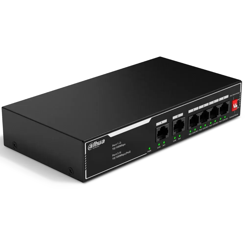 Dahua Gigabit PoE Switch, 6-portni, Crni