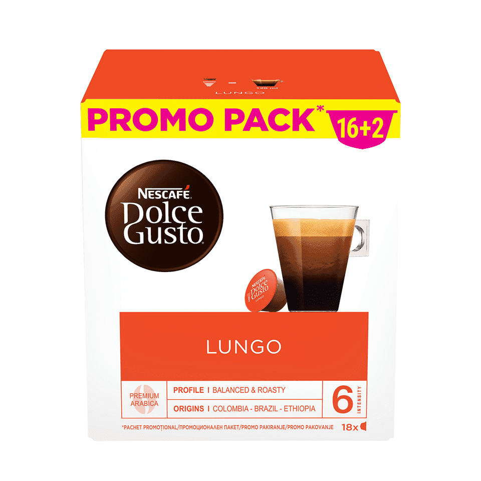 Nescafe Kapsule za kafu, Dolce Gusto Lungo, 117 g, 16 + 2 gratis