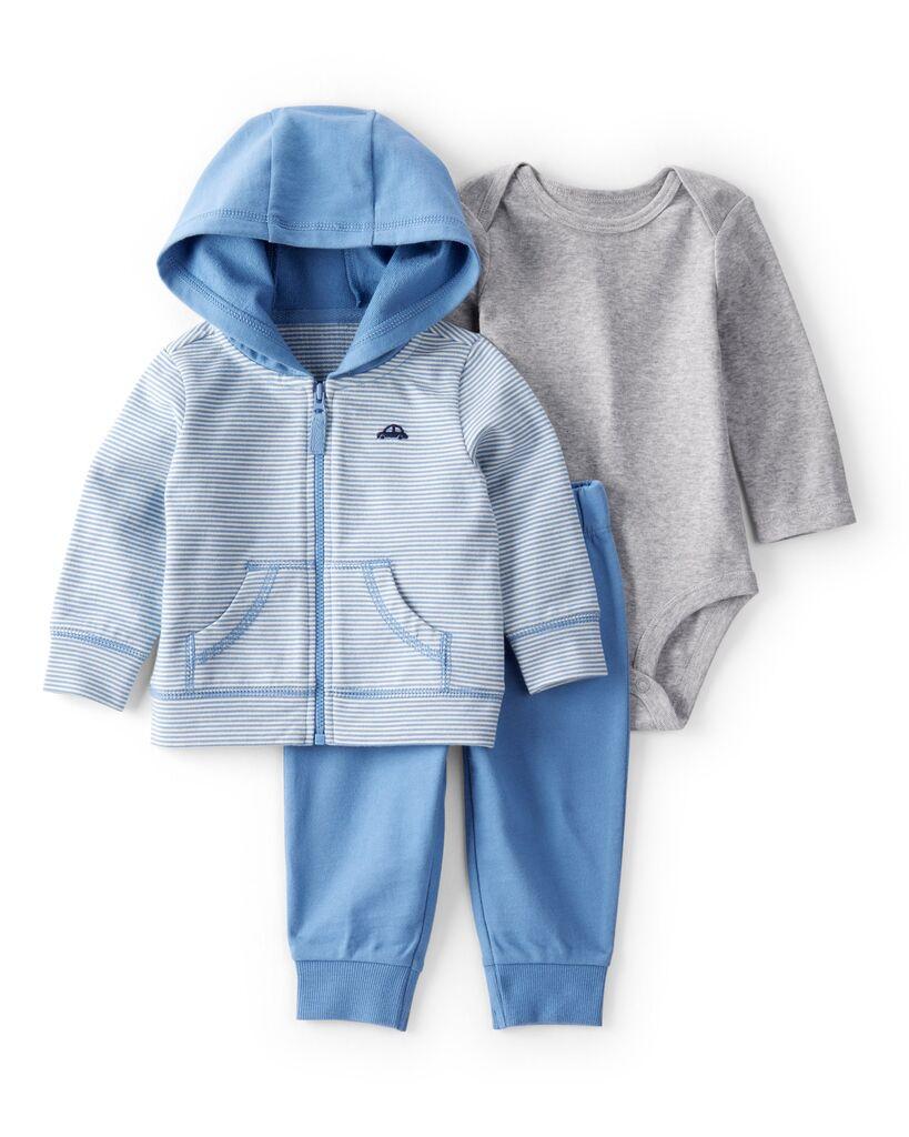 Carters Komplet za bebe, Dukserica Jakna, Bodi i Donji dio, 1T846210, Plavi