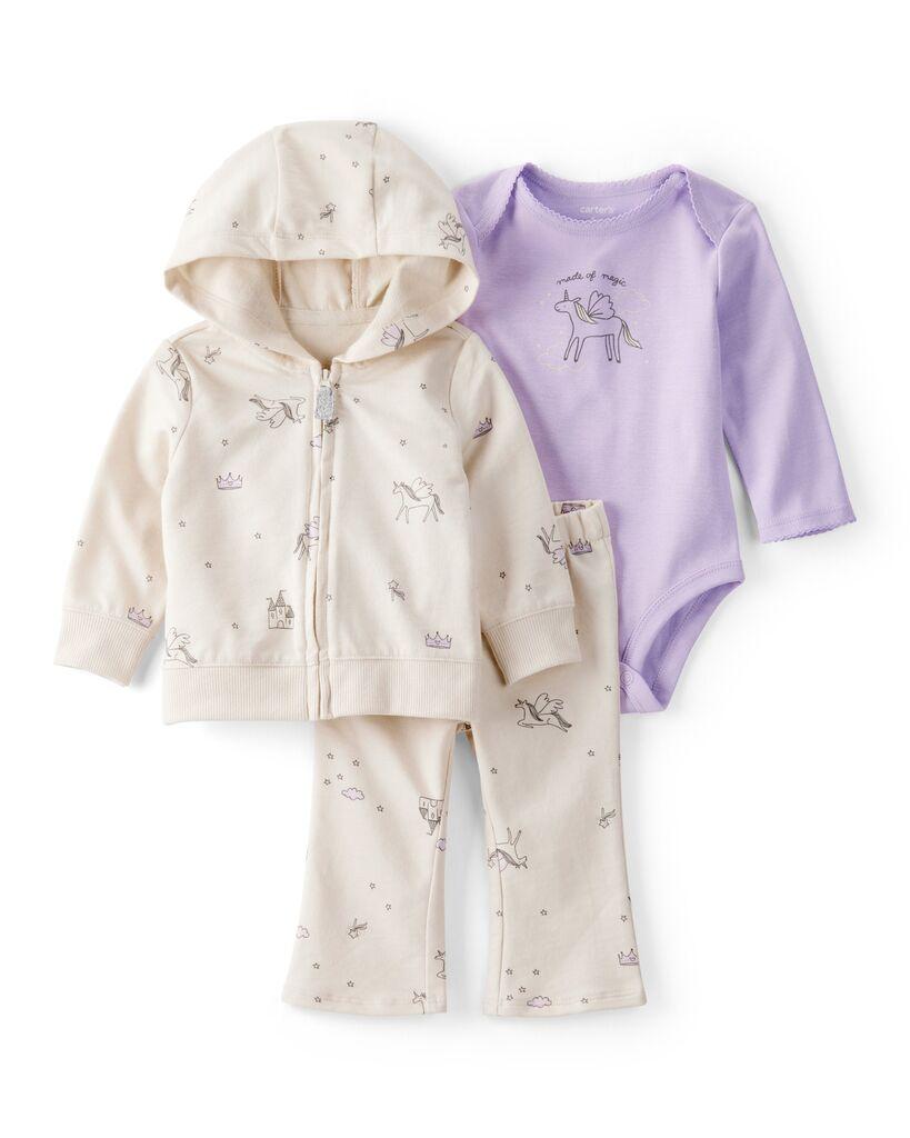 Carters Komplet za bebe, Duks jakna, Bodi i Donji dio, 1T878510, Bež-ljubičasti