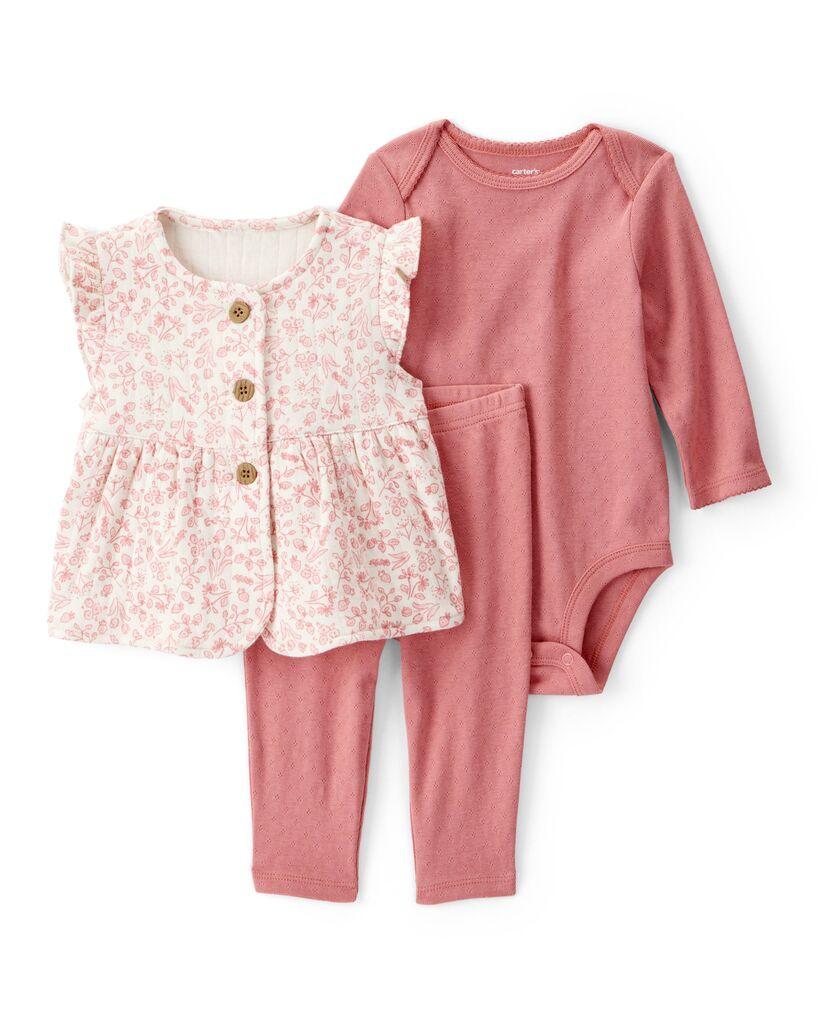 Carters Komplet za bebe, Prsluk, Bodi i Helanke, 1T268210, Rozi
