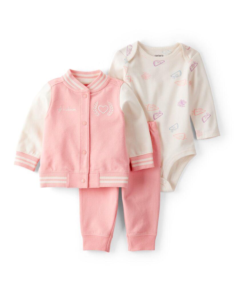 Carters Komplet za bebe, Dukserica Jakna, Bodi i Helanke, 1T878410, Bež-rozi