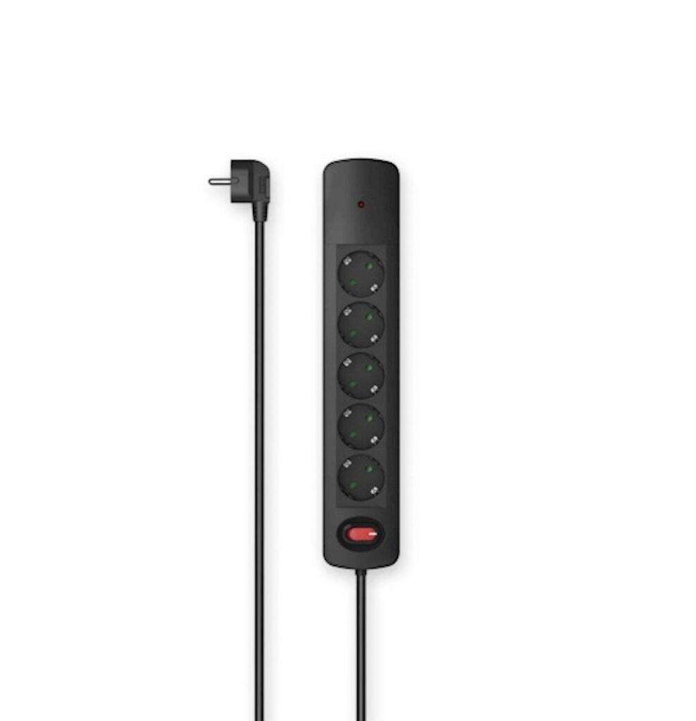 Hama Produžni kabal, 5 utičnica, 1.5m, prenaponski, sa prekidačem, Crni