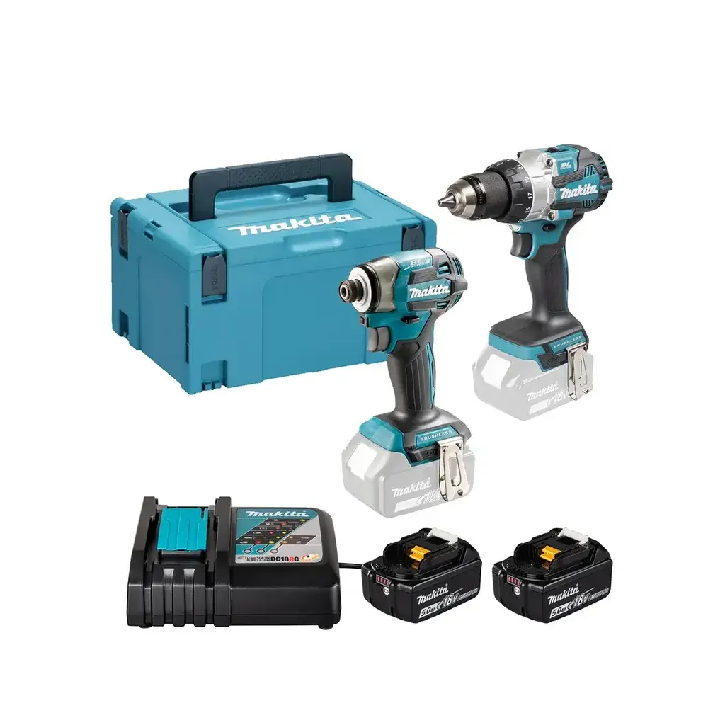 Makita Aku Set Bušilica DHP489 i Udarna Bušilica Odvijač DTD173 DLX2528TJ, Plavo-crni