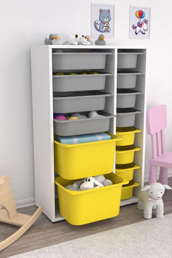 Hanah Home Višenamjenska komoda Rine 2D4K8U, 69,5 x30 x109 cm, Bijelo-sivo-žuta