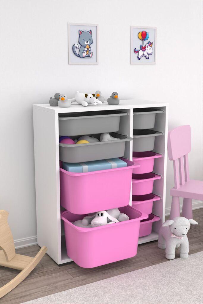 Hanah Home Multifunkcionalna komoda Zen 2D2K6U, 69,5 x83 x30 cm, Bijelo-sivo-roza
