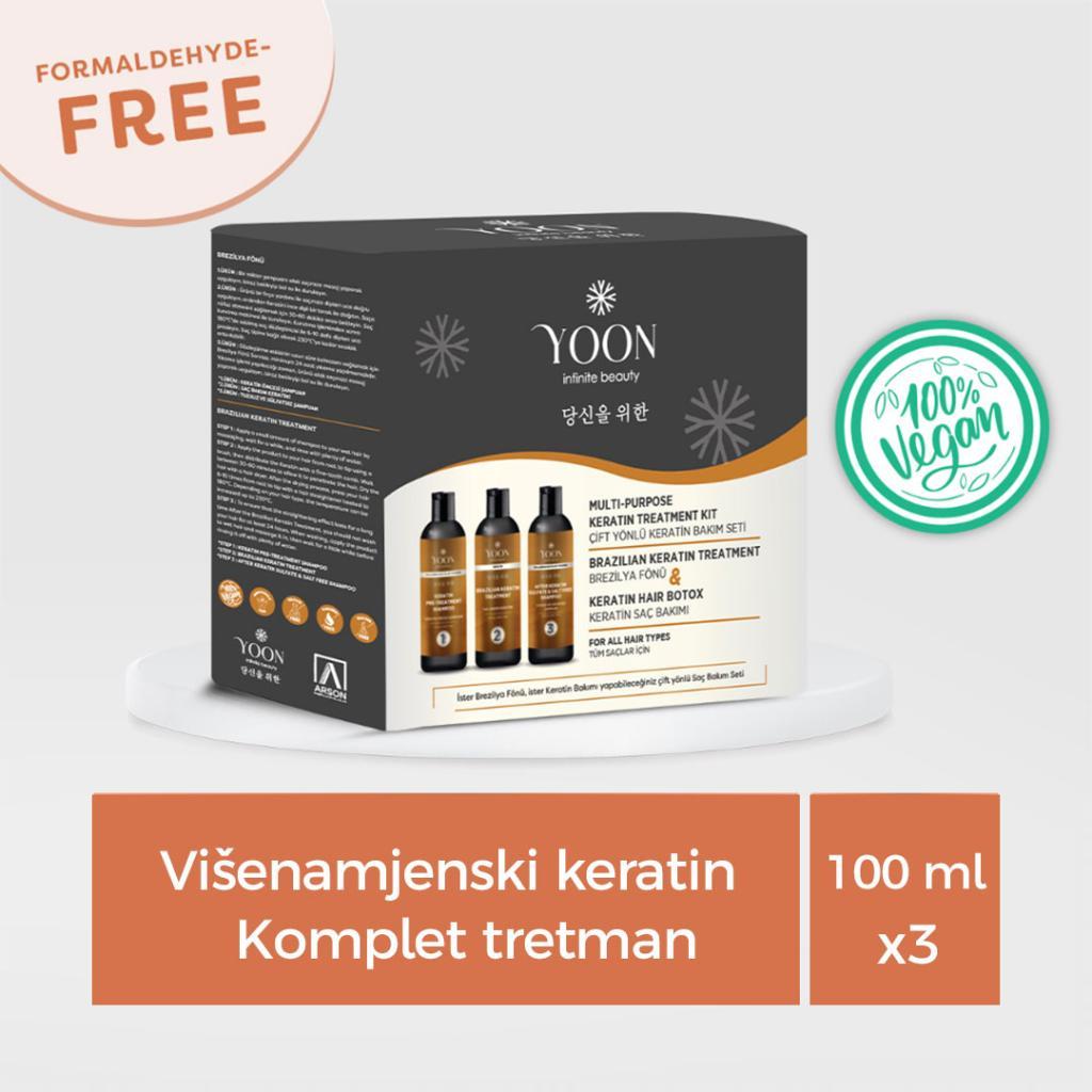 YOON Višenamjenski Keratinski Set za Njegu Kose 100ml x 3, Smeđa