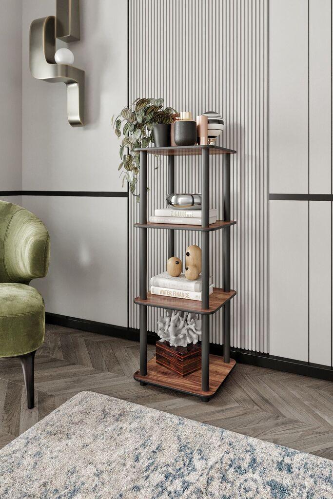 Hanah Home Biblioteka Biblioteka s 4 nivoa, kvadratna, orah