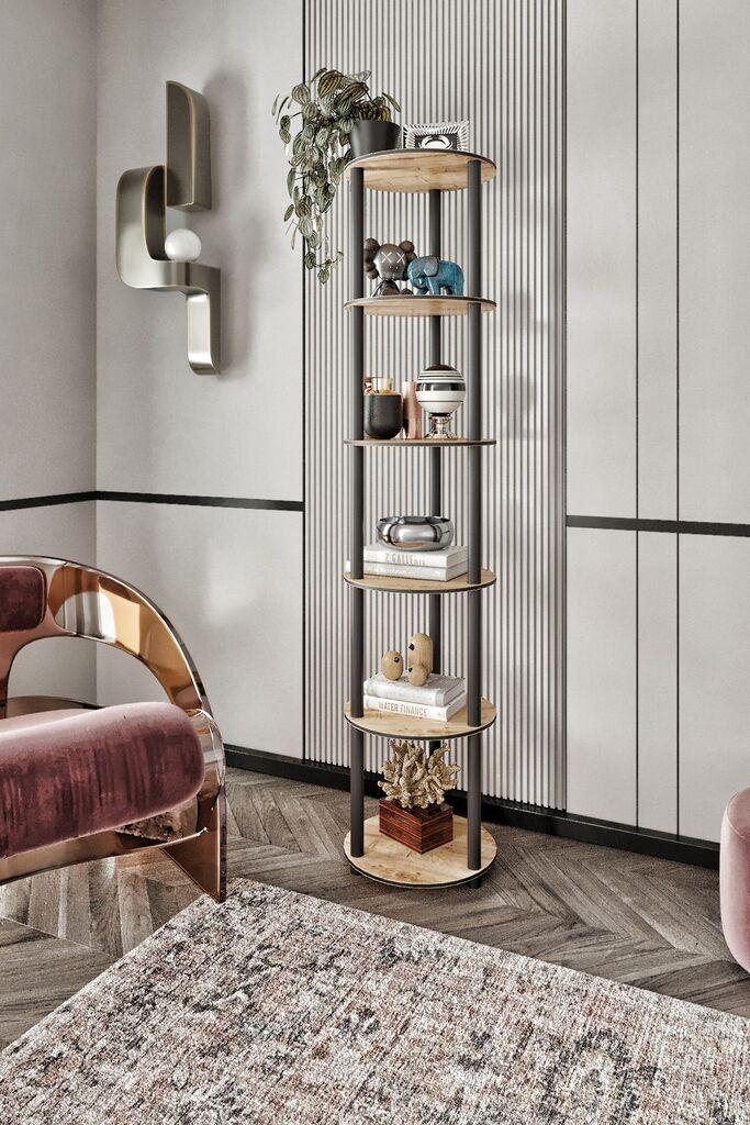 Hanah Home Biblioteka Okrugla Biblioteka 6 Slojeva, Hrast