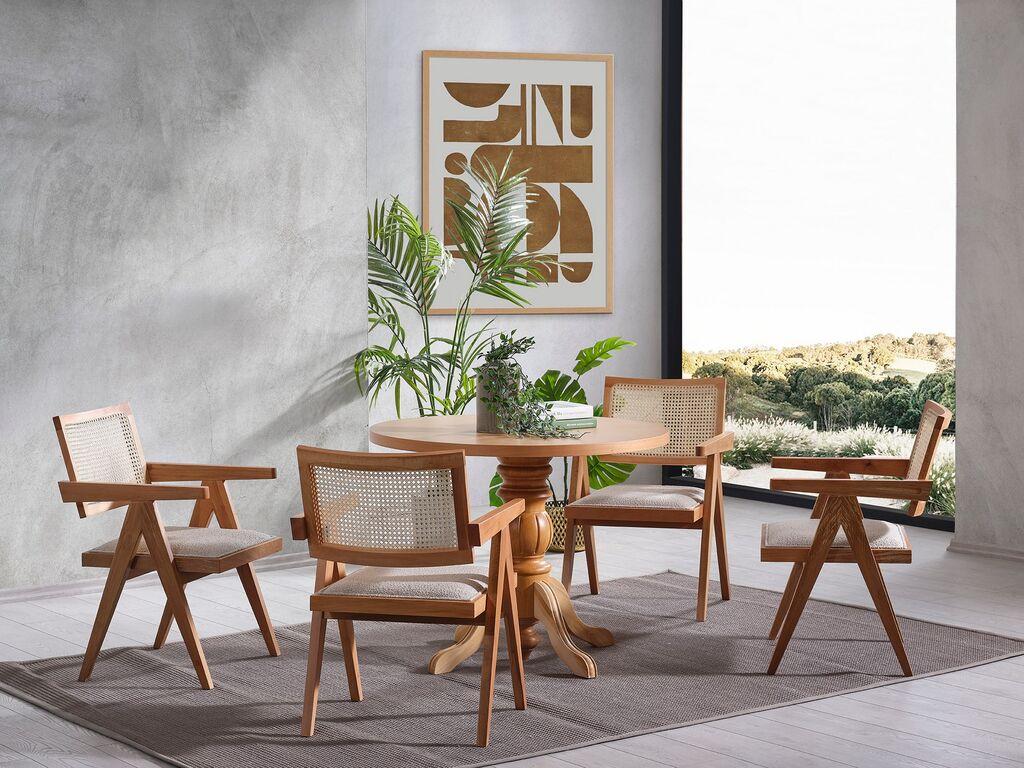 Hanah Home Roma trpezarijski sto i stolice, 100x75x100 cm, 4 stolice, Smeđa