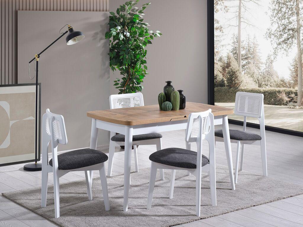 Hanah Home Rastegljivi trpezarijski sto i stolice Milla, 127-156 cm, 4 stolice, Bijela