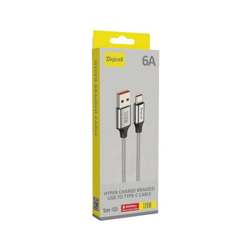 Digicell Hyper Punjač pleteni kabl USB na Type-C 120W, Crni