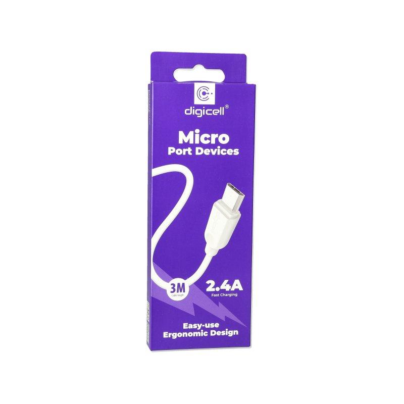 Digicell Kabl Superior USB Micro 3M 2.4A, Bijeli