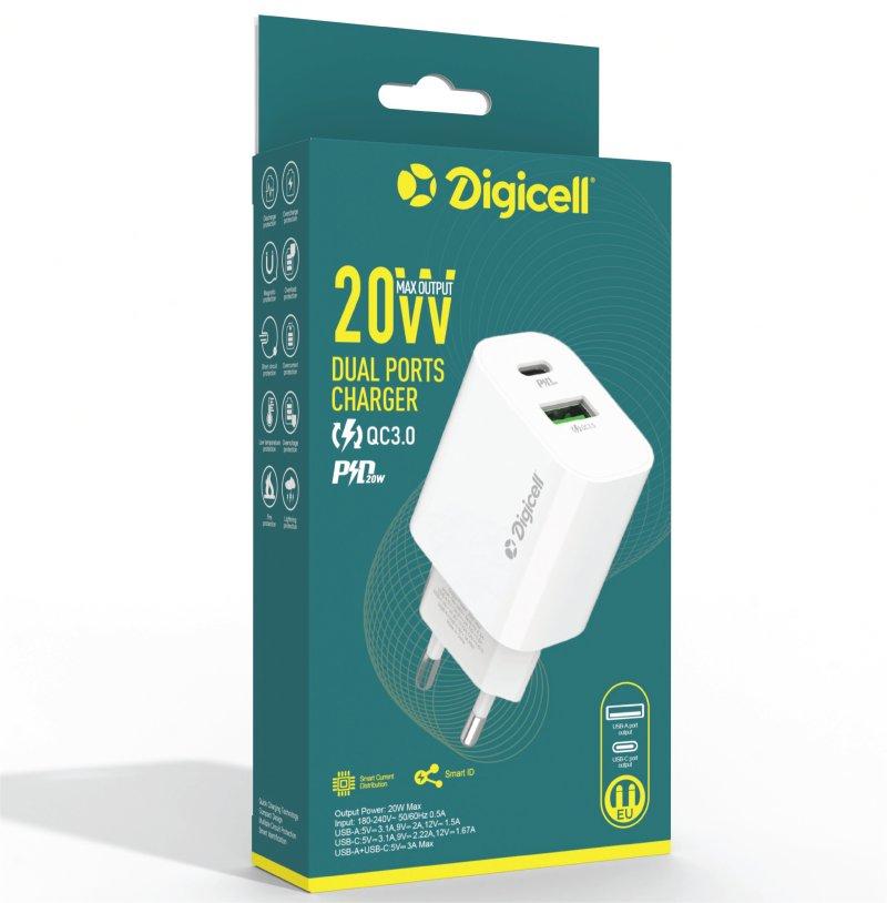 Digicell Kompaktni dvostruki naponski adapter A+C 20W, Bijeli