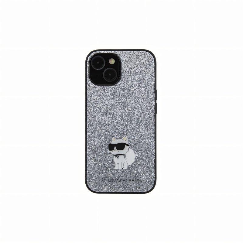 Karl Lagerfeld Maska sa fiksiranim šljokicama Choupette metal za iPhone 14, Srebrna