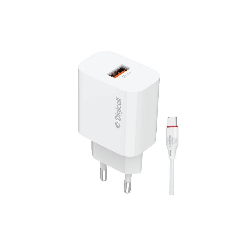 Digicell Punjač Sierra set type-c 3.0QC 18W, Bijeli
