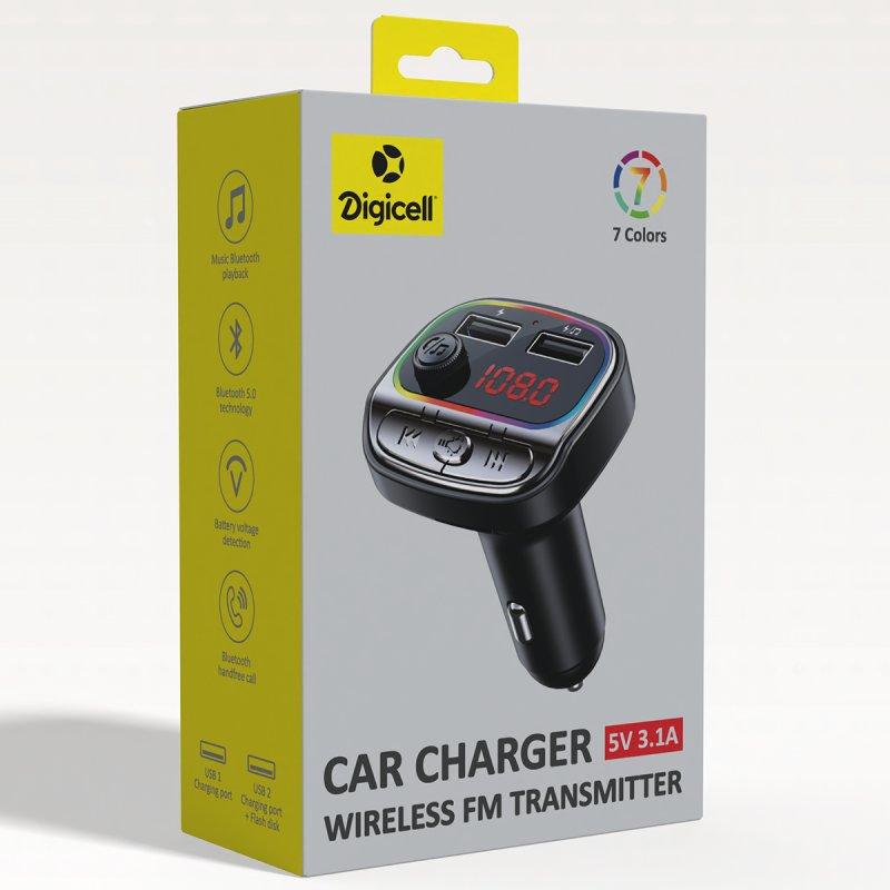 Digicell Bežični auto punjač FM prenosnil FMT-DC10, Crni