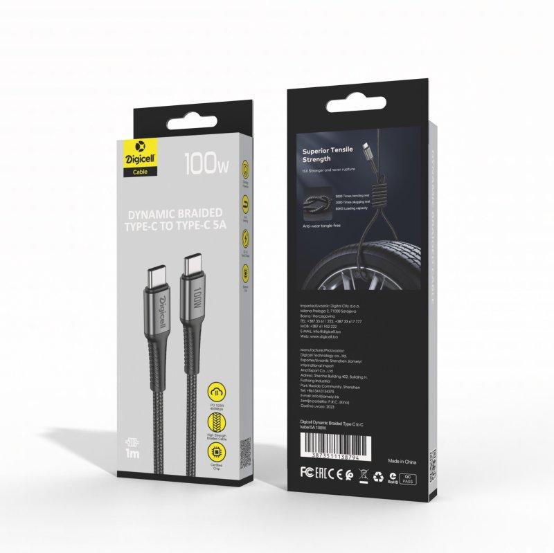 Digicell Kabl Dynamic Braided Type C to C  100W, Crni