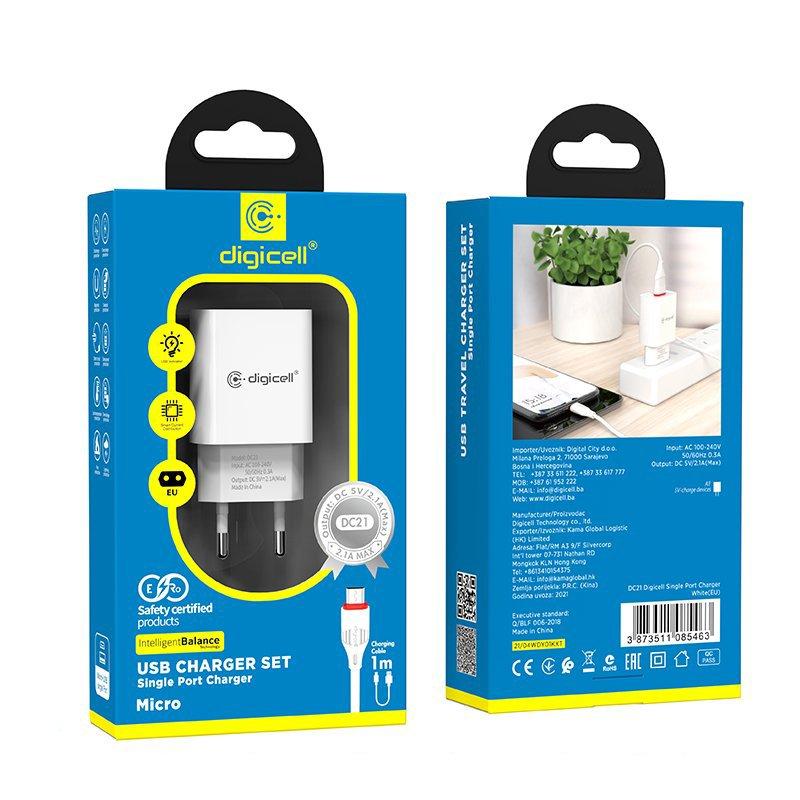 Digicell Punjač sa jednim portom Micro, Bijeli