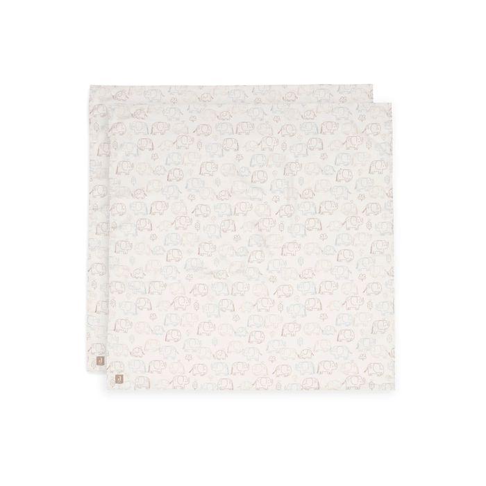 Jollein Set od 2 Muslin pelene za povijanje Elephant Tales, Bijele