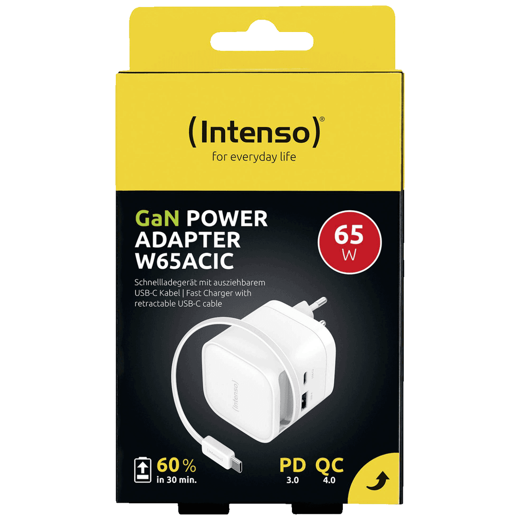 Intenso Punjač Power adapter w65acic gan white, Kućni, Type c kabel, Brzi, 1xusb-a, 1xusb-c, 65W, Bijeli