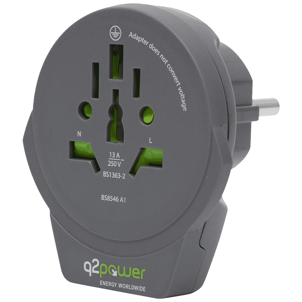 Q2power Adapter World to europe usb, Putni, Univerzalni sa usb-om, Sivi