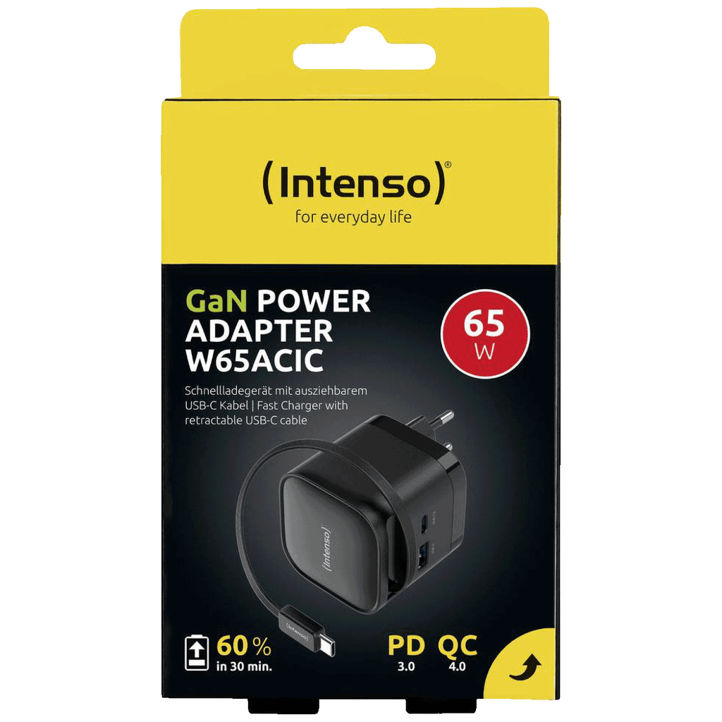 Intenso Punjač Power adapter w65acic gan black, Kućni, Type c kabel, Brzi, 1xusb-a, 1xusb-c, 65W, Crni