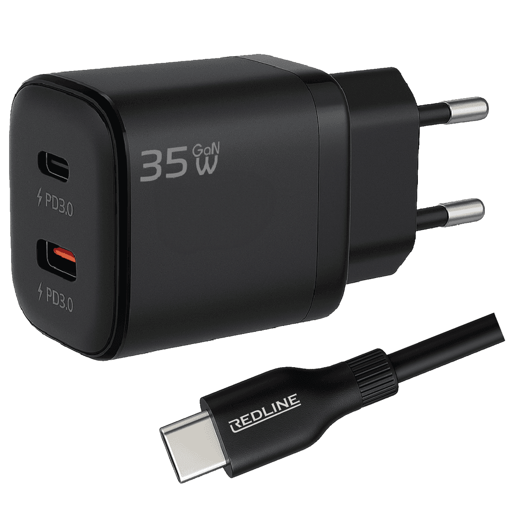 Redline Punjač sa USB-C kablom GL35CC+CC1M(60W), 2 x USB-C, 35W, Bijeli