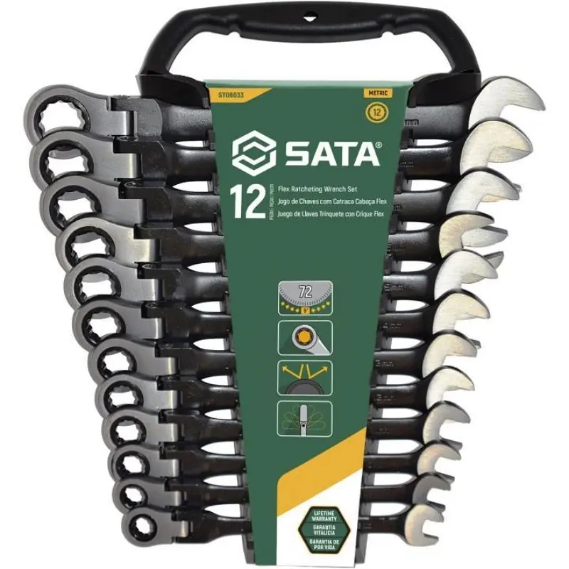 Sata Set zglobnih viljuškasto-okastih ključeva sa zujalicom ST08033, 8-19 mm, 12 kom