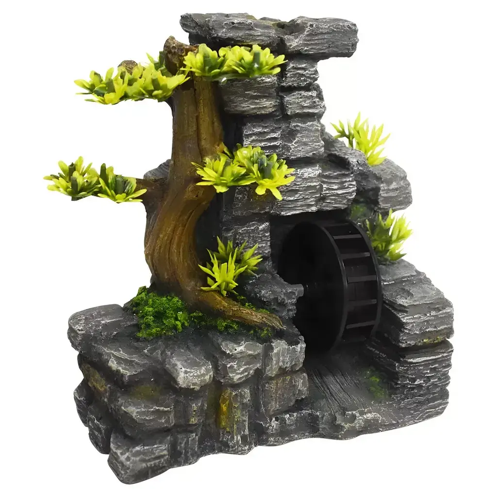 Nobby Dekoracija za akvarijum ukrasni zid sa vodenim točkom i biljkama, 19x11.5x19 cm