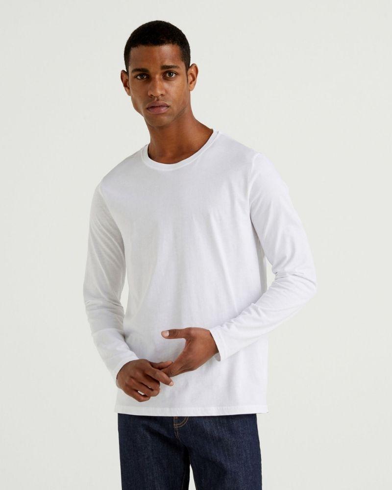 Benetton Muška majica dugih rukava 3U53J1F05C-101-EL, Bijela