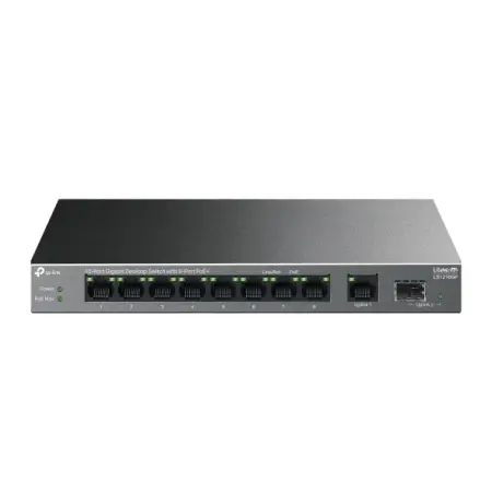 TP-Link Gigabit switch, TL-LS1210GP 10-Port, 8-Port PoE+, Sivi