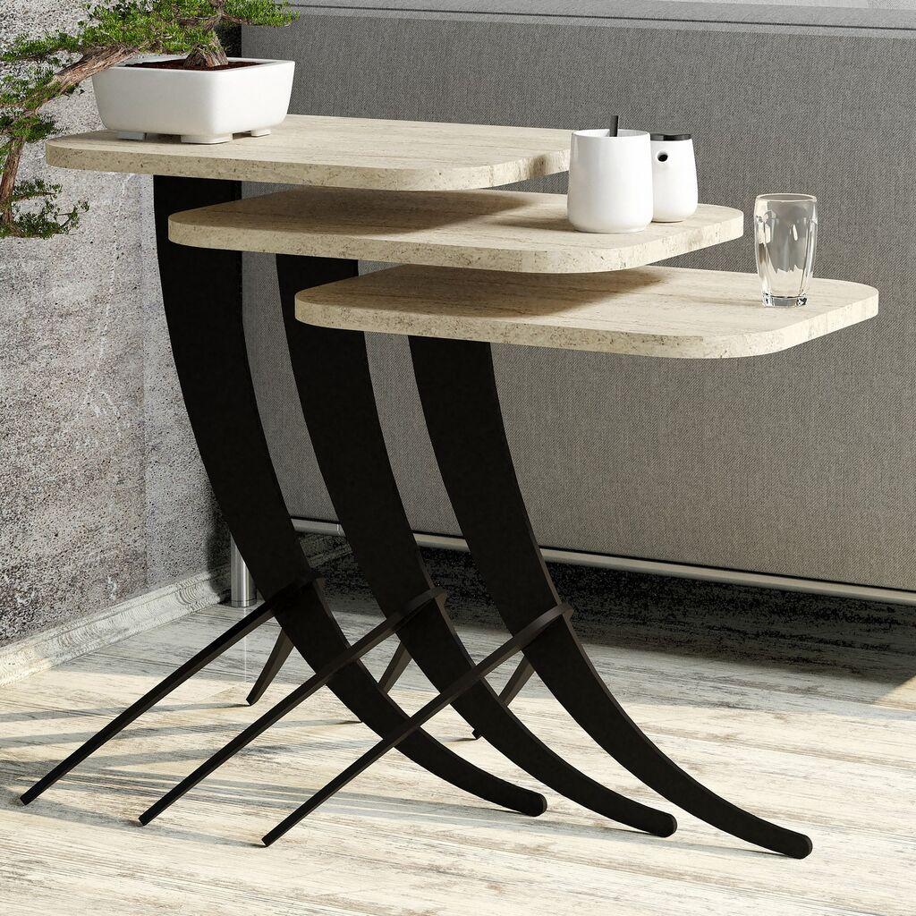 Hanah Home Pion set stolića za kavu s 3 komada, 35x60 cm, 3 dijela, krem ​​boja