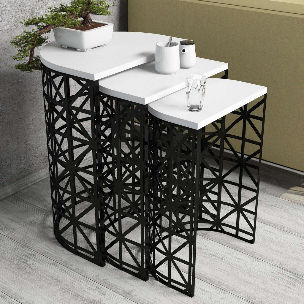 Hanah Home Club set stolića za kavu Style Metalni porculan, 3 dijela, bijela