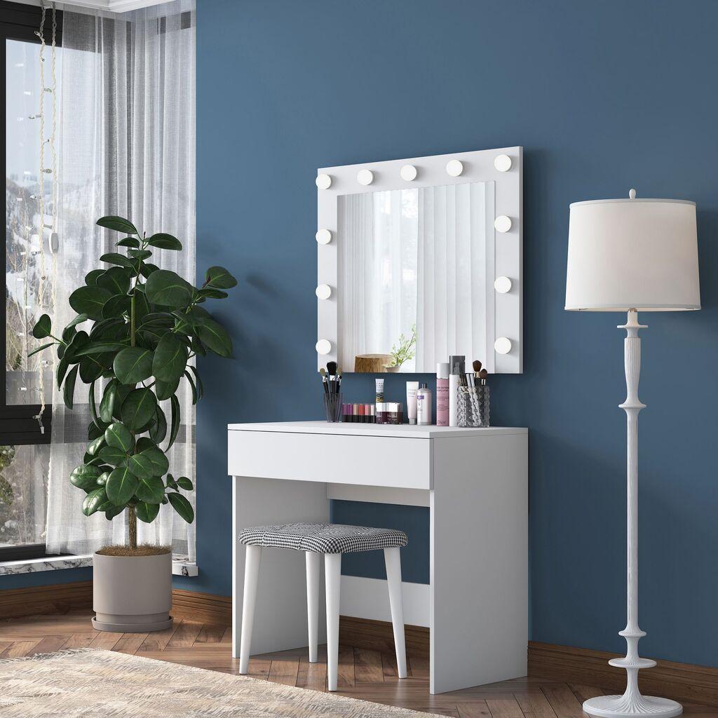 Hanah Home Stol za šminkanje sa stolicom BJ121 - 2934, 90x76.8x45, Bijela