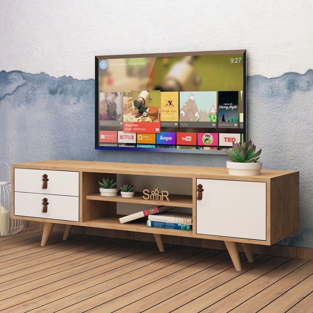 Hanah Home TV ormarić s policama Lara, 120x53x40 cm, Hrast-bijela