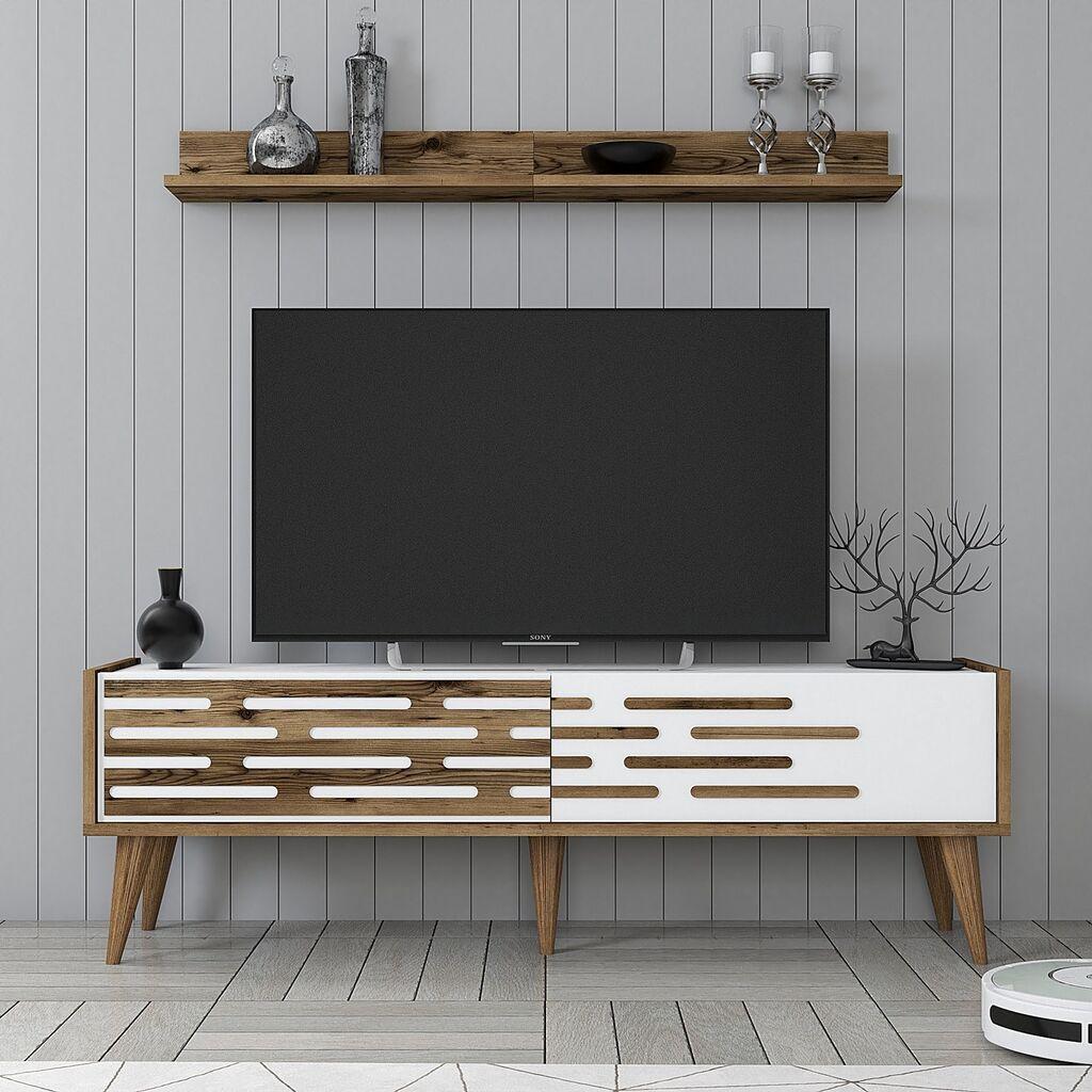 Hanah Home TV ormarić s policama Valensiya 140, 140x35x45 cm, Smeđe-bijela