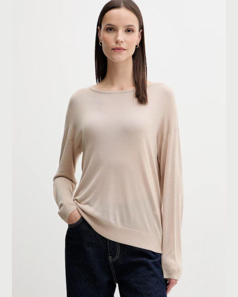 Benetton Ženska majica dugih rukava sa dubokim izrezom 103VD10AV-8B1-M, Bež