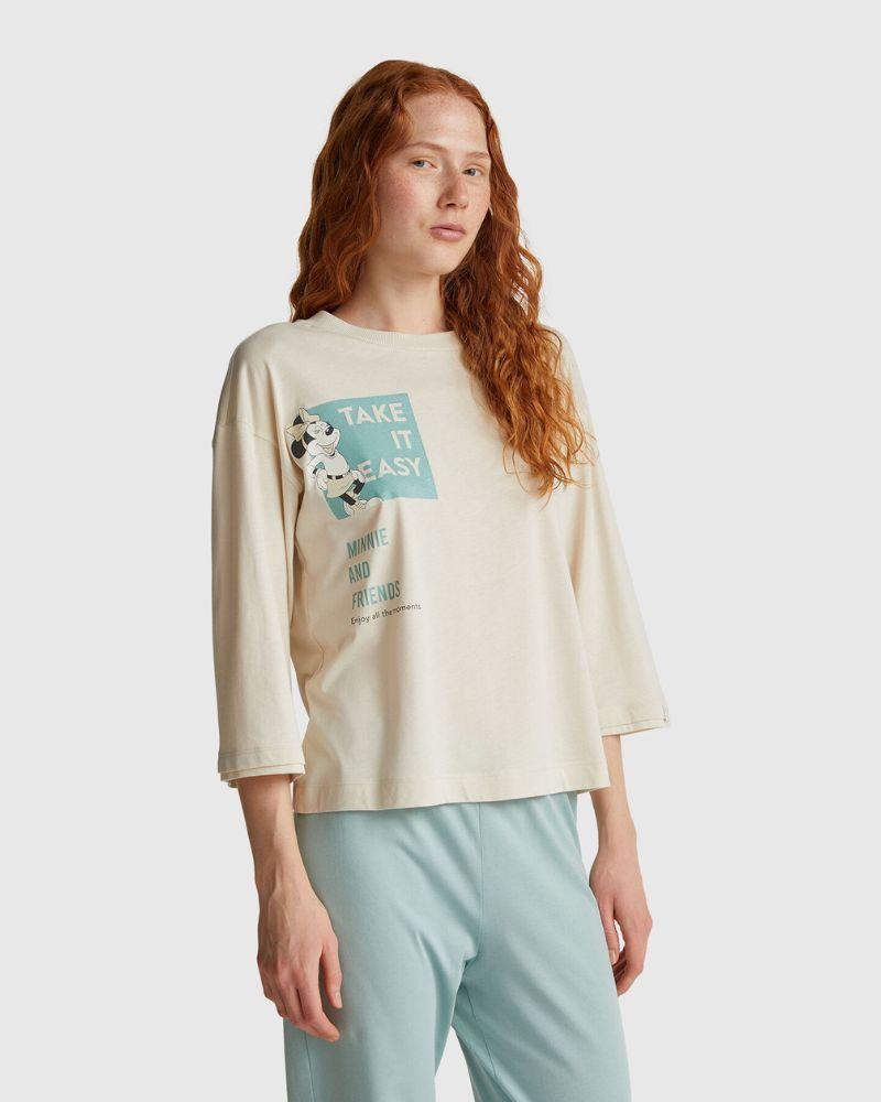 Benetton Ženska majica za spavanje dugih rukava 3Y5E3M07S-0L8-M, Bež