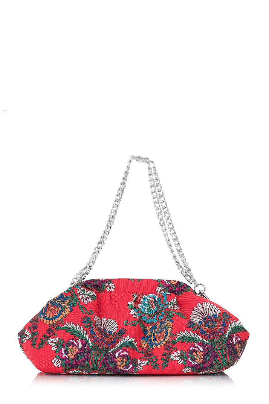 Lovely Bag Candy - Cvjetni Uzorak/Crvena Torba, Srebreni Metal