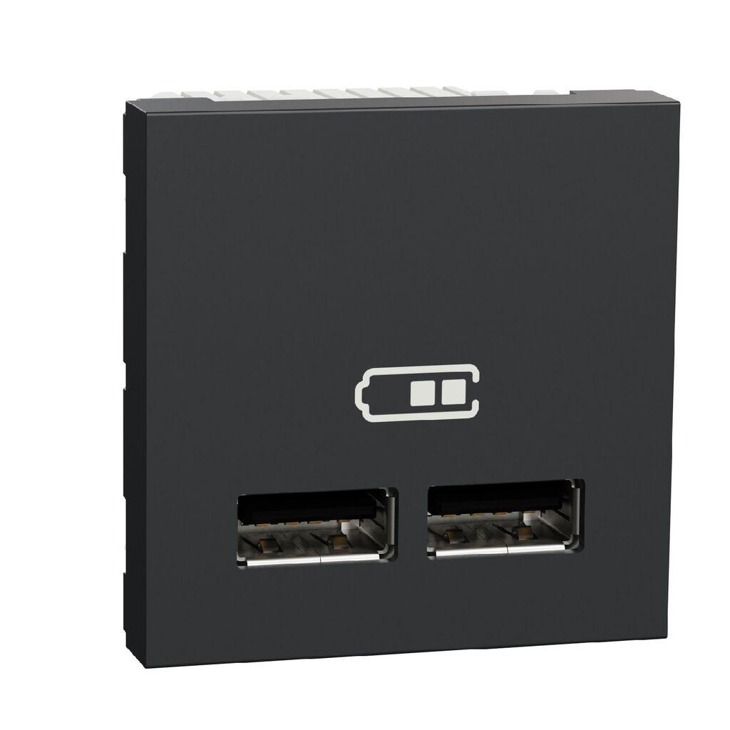 Schneider Electric USB 2.0 Dvostruka Utičnica NU341854, Punjač 2M, Crna